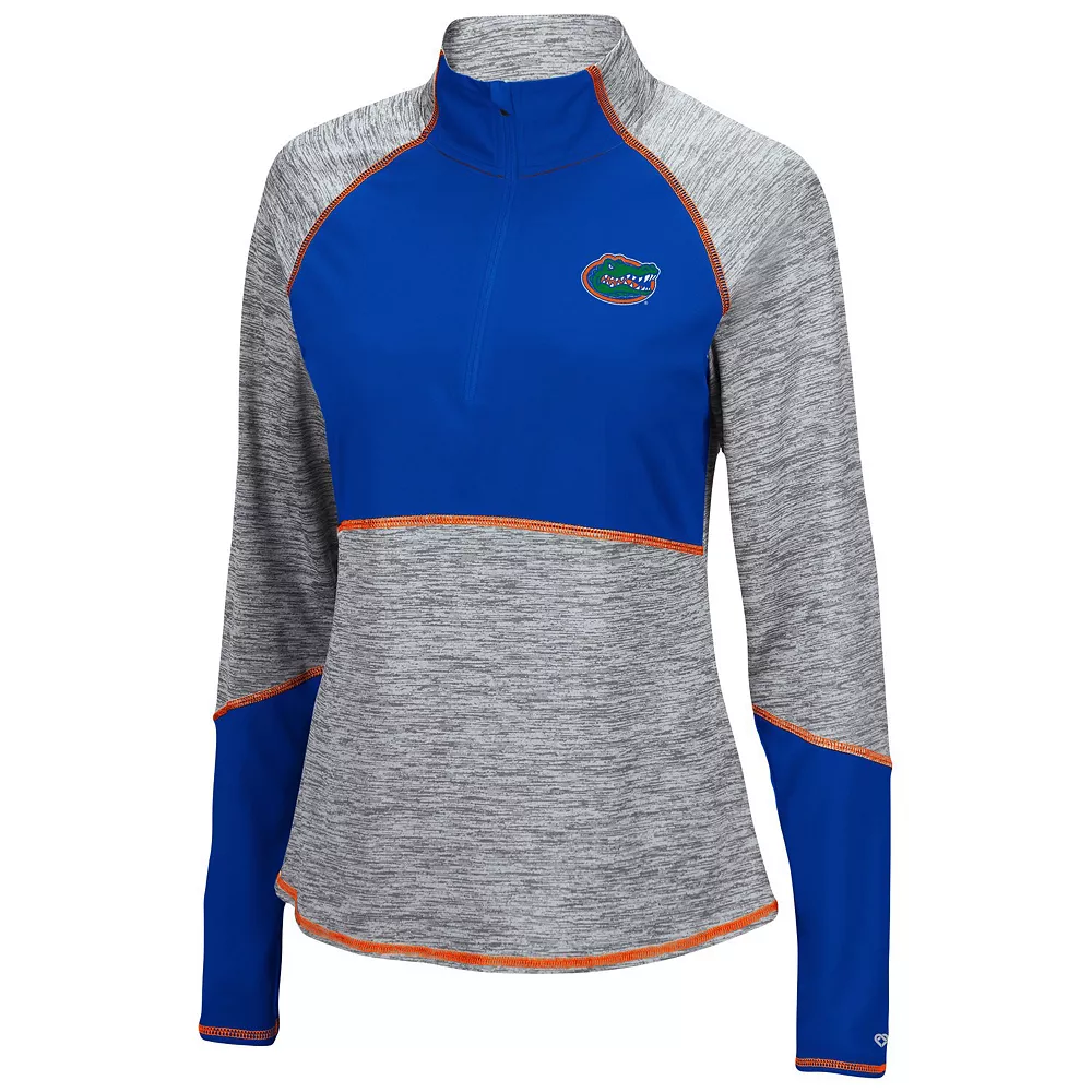 Women's Colosseum Heathered Gray/Royal Florida Gators Color Block Space-Dye Raglan Quarter-Zip Top - Image 3