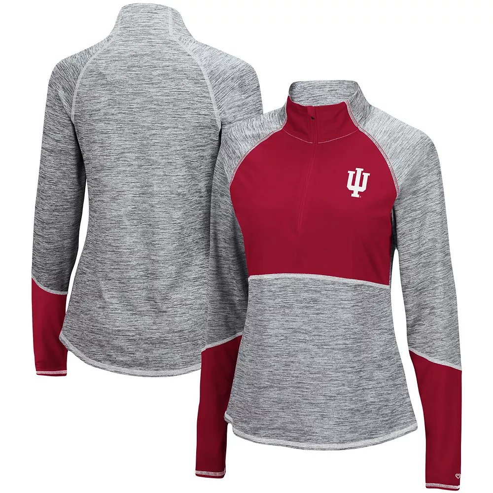 Women's Colosseum Heathered Gray/Crimson Indiana Hoosiers Color Block Space-Dye Raglan Quarter-Zip Top