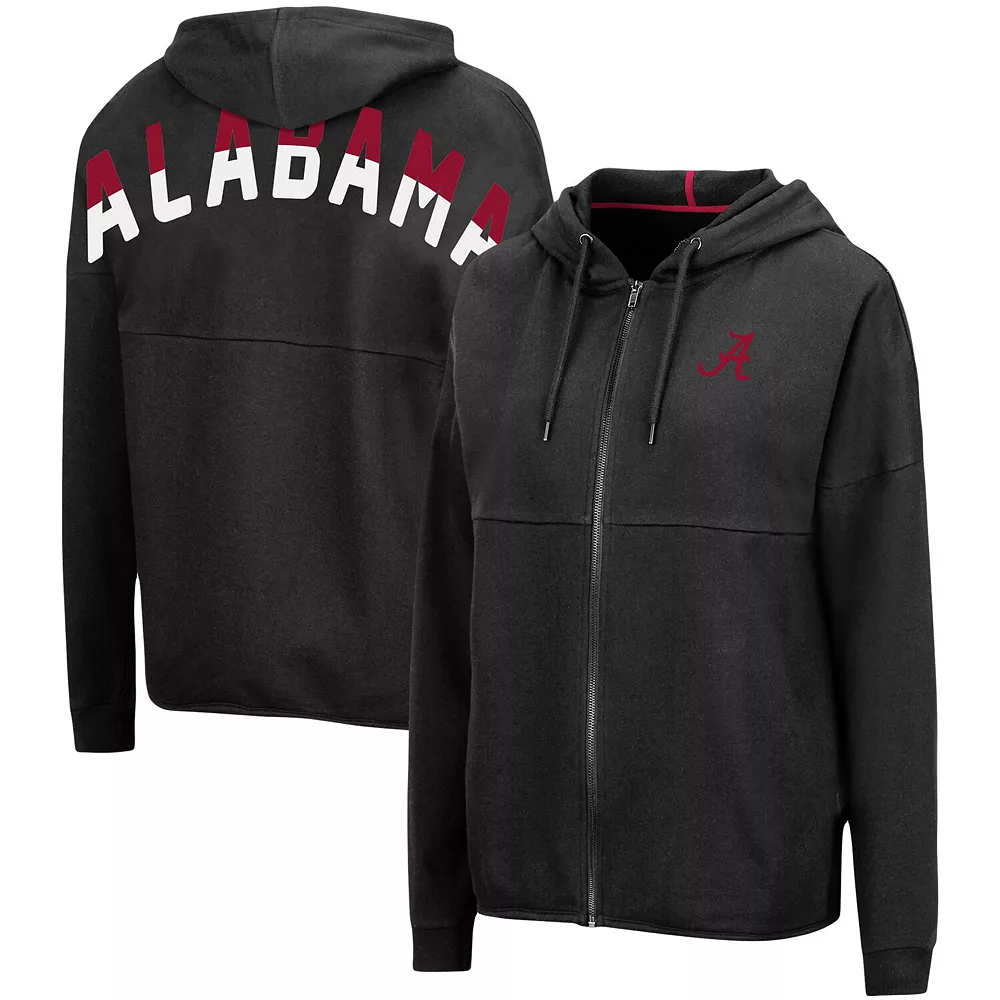 Women's Colosseum Black Alabama Crimson Tide 2-Hit Full-Zip Hoodie