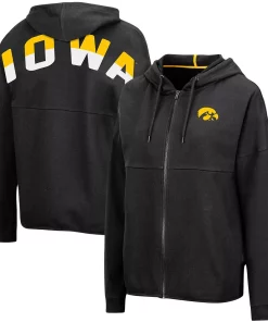 Women's Colosseum Black Iowa Hawkeyes 2-Hit Full-Zip Hoodie