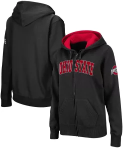 Women's Black Ohio State Buckeyes Arched Name Full-Zip Hoodie