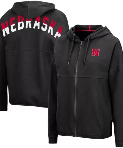 Women's Colosseum Black Nebraska Huskers 2-Hit Full-Zip Hoodie