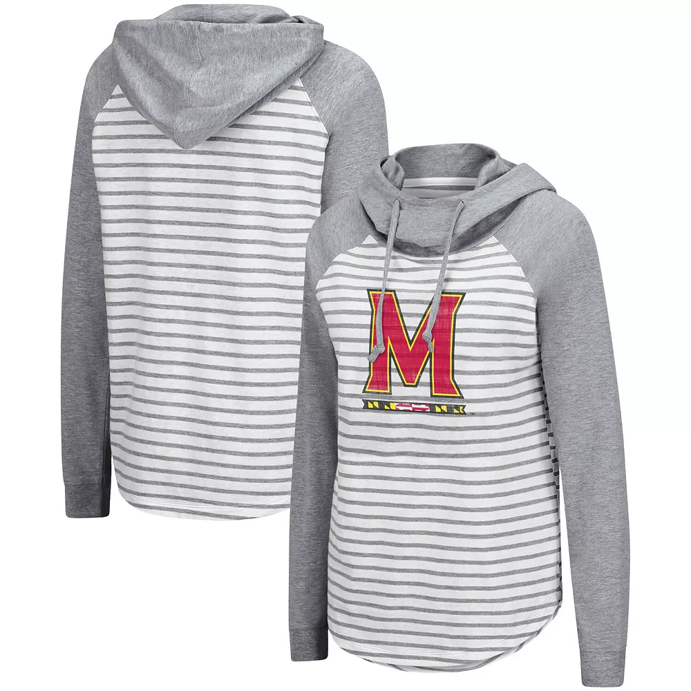 Women's Colosseum Heathered Gray Maryland Terrapins Gloria Yacht Trip Striped Raglan Hoodie Long Sleeve T-Shirt - Image 2