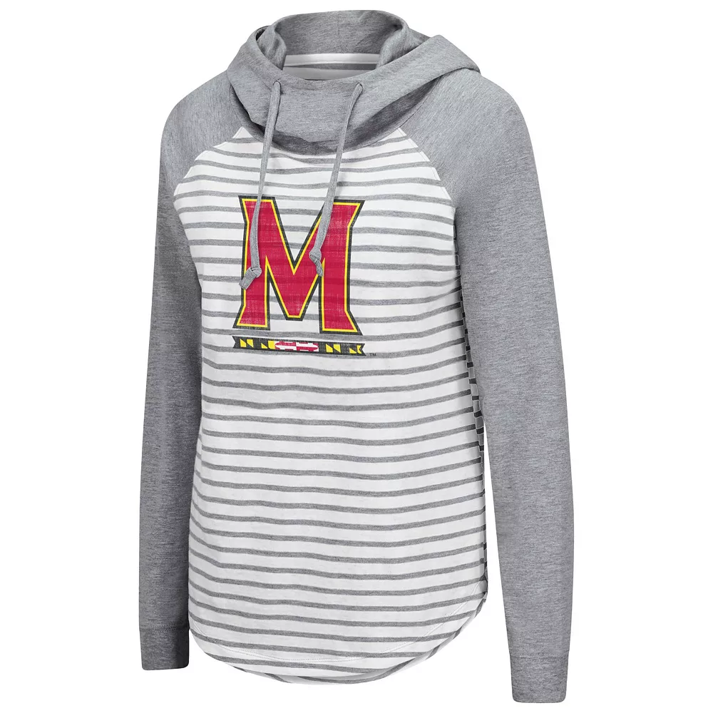 Women's Colosseum Heathered Gray Maryland Terrapins Gloria Yacht Trip Striped Raglan Hoodie Long Sleeve T-Shirt - Image 3