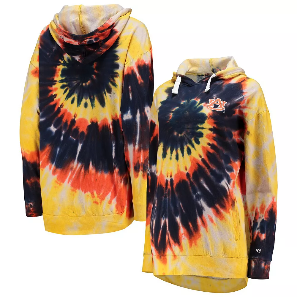 Women's Colosseum Navy Auburn Tigers Slow Ride Spiral Tie-Dye Oversized Pullover Hoodie