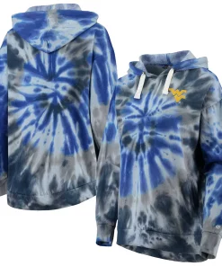 Women's Colosseum Navy West Virginia Mountaineers Slow Ride Spiral Tie-Dye Oversized Pullover Hoodie