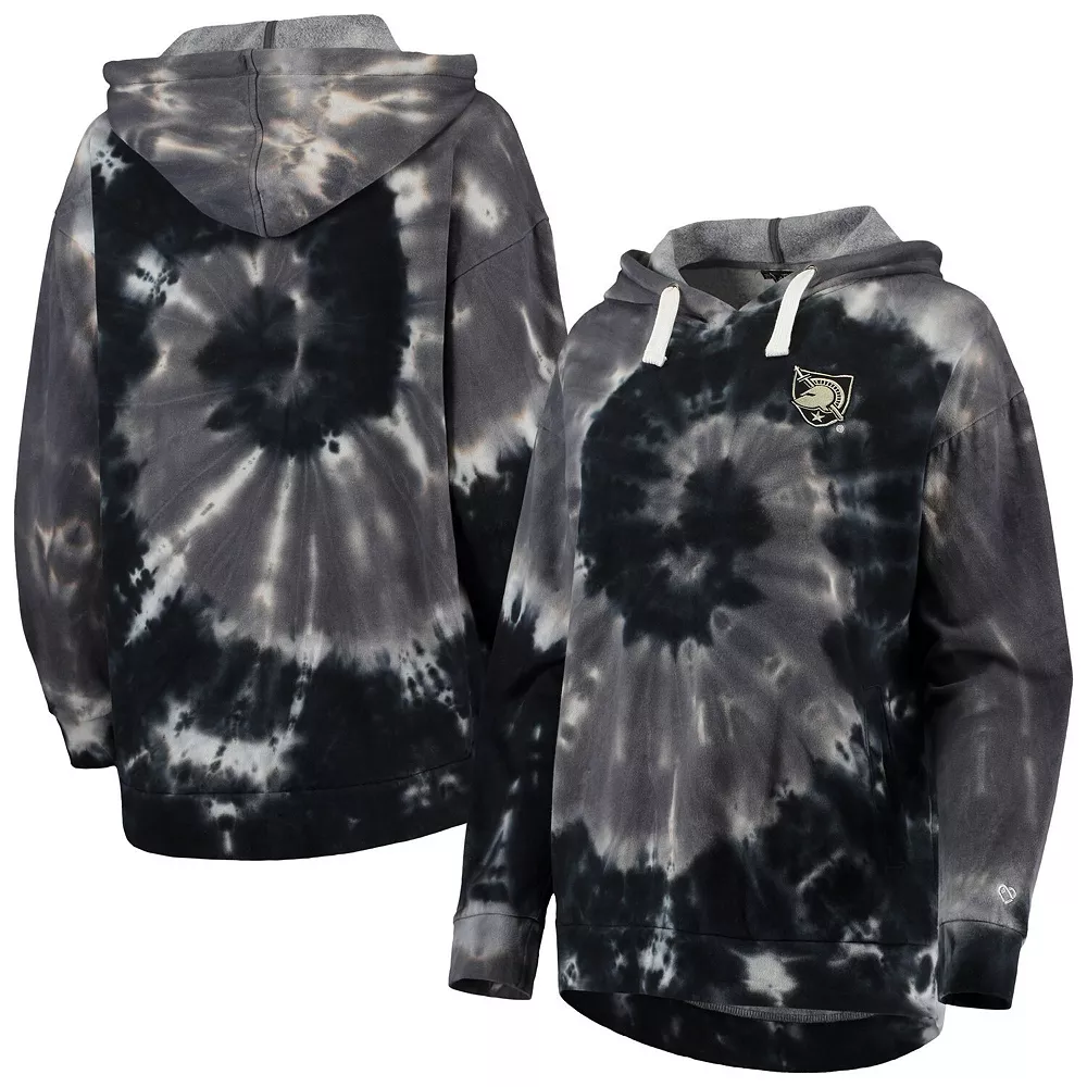 Women's Colosseum Black Army Black Knights Slow Ride Spiral Tie-Dye Oversized Pullover Hoodie