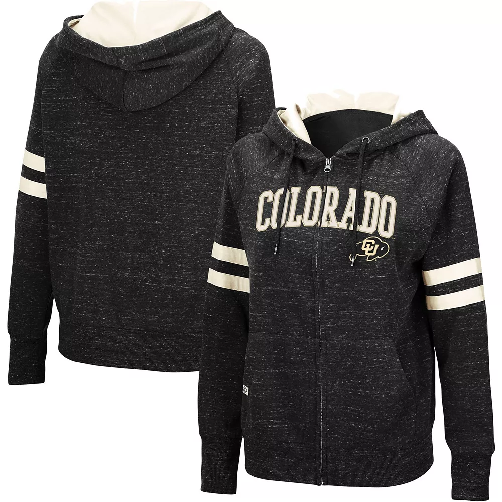Women's Colosseum Black Colorado Buffaloes Speckle Fleece Raglan Full-Zip Hoodie