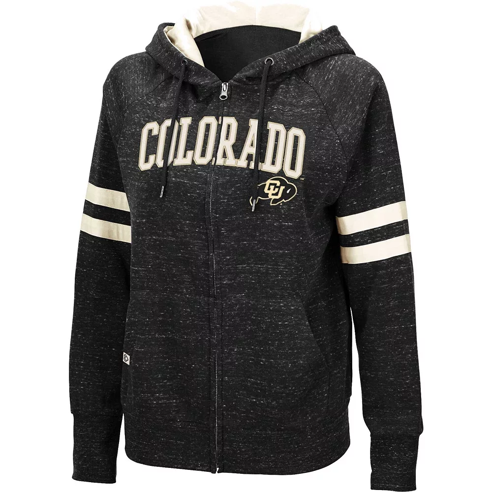 Women's Colosseum Black Colorado Buffaloes Speckle Fleece Raglan Full-Zip Hoodie - Image 3