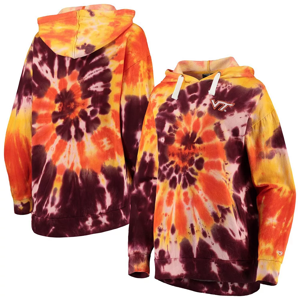 Women's Colosseum Maroon Virginia Tech Hokies Slow Ride Spiral Tie-Dye Oversized Pullover Hoodie