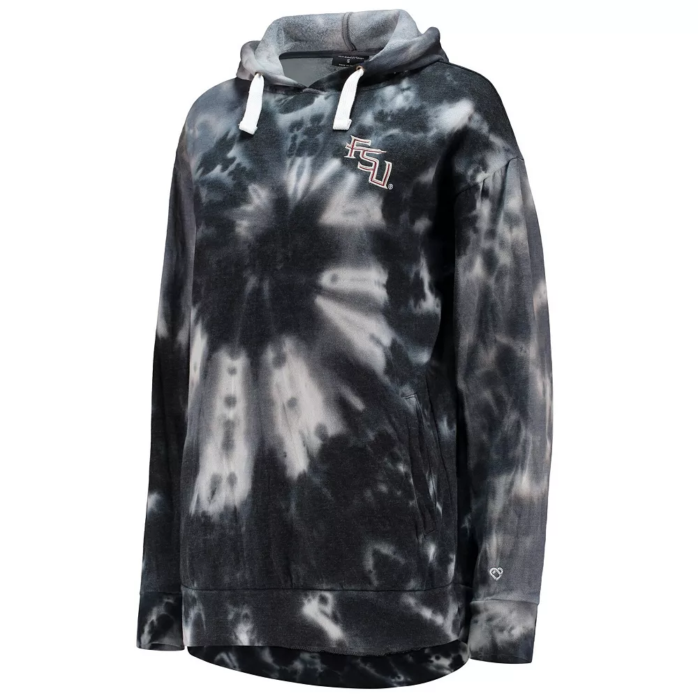 Women's Colosseum Black Florida State Seminoles Slow Ride Spiral Tie-Dye Oversized Pullover Hoodie - Image 2