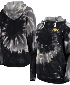 Women's Colosseum Black Iowa Hawkeyes Slow Ride Spiral Tie-Dye Oversized Pullover Hoodie