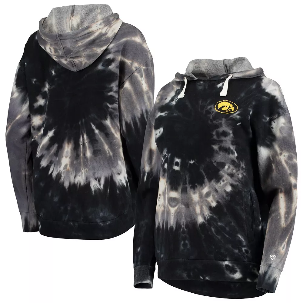 Women's Colosseum Black Iowa Hawkeyes Slow Ride Spiral Tie-Dye Oversized Pullover Hoodie - Image 2