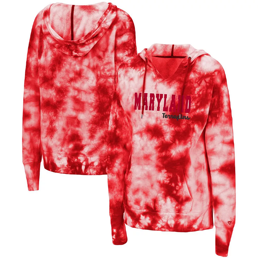 Women's Colosseum Red Maryland Terrapins Shavonee Tie-Dye Pullover Hoodie
