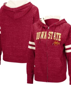 Women's Colosseum Cardinal Iowa State Cyclones Speckle Fleece Raglan Full-Zip Hoodie