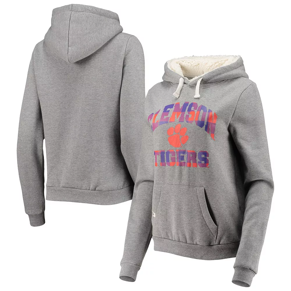 Women's Colosseum Heathered Gray Clemson Tigers Plaid Sherpa Pullover Hoodie