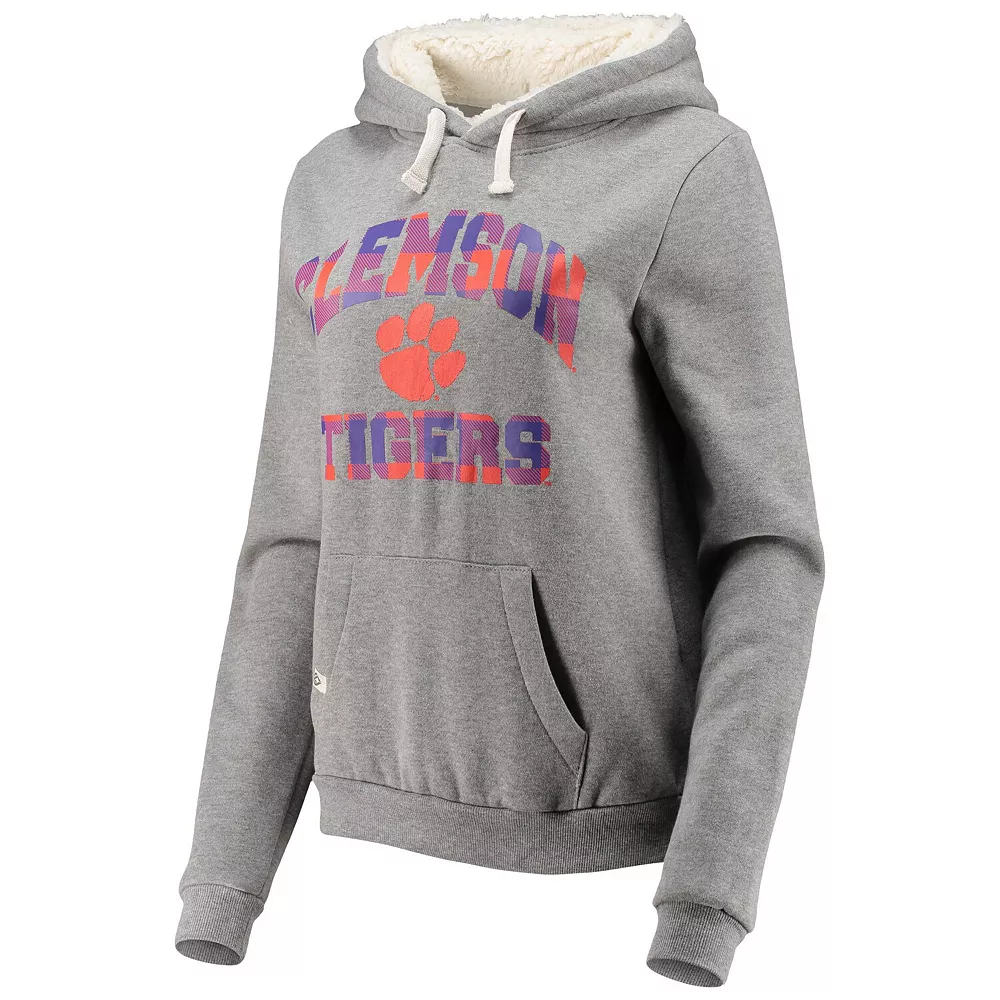 Women's Colosseum Heathered Gray Clemson Tigers Plaid Sherpa Pullover Hoodie - Image 2