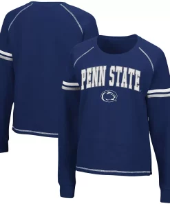 Women's Colosseum Navy Penn State Nittany Lions Sweep Pass Sleeve Stripe Raglan Pullover Sweatshirt
