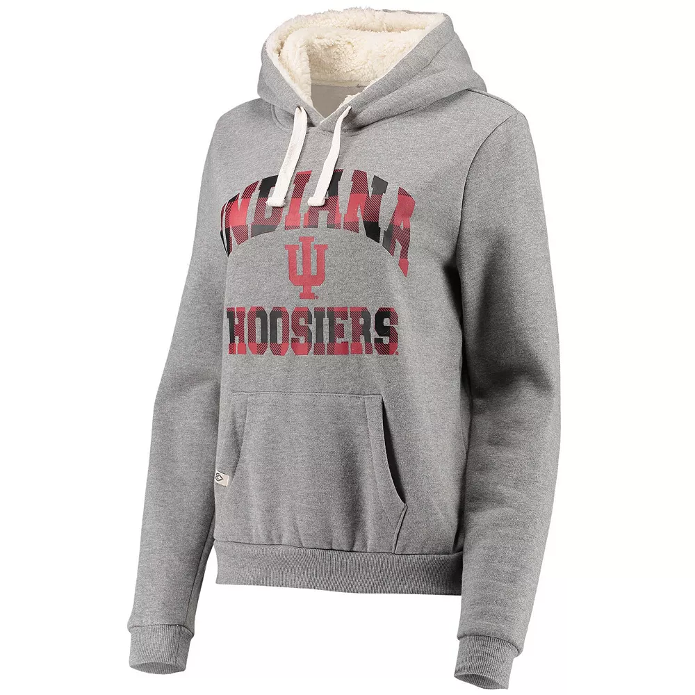 Women's Colosseum Heathered Gray Indiana Hoosiers Plaid Sherpa Pullover Hoodie - Image 3