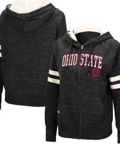 Women's Colosseum Black Ohio State Buckeyes Speckled Raglan Full-Zip Hoodie