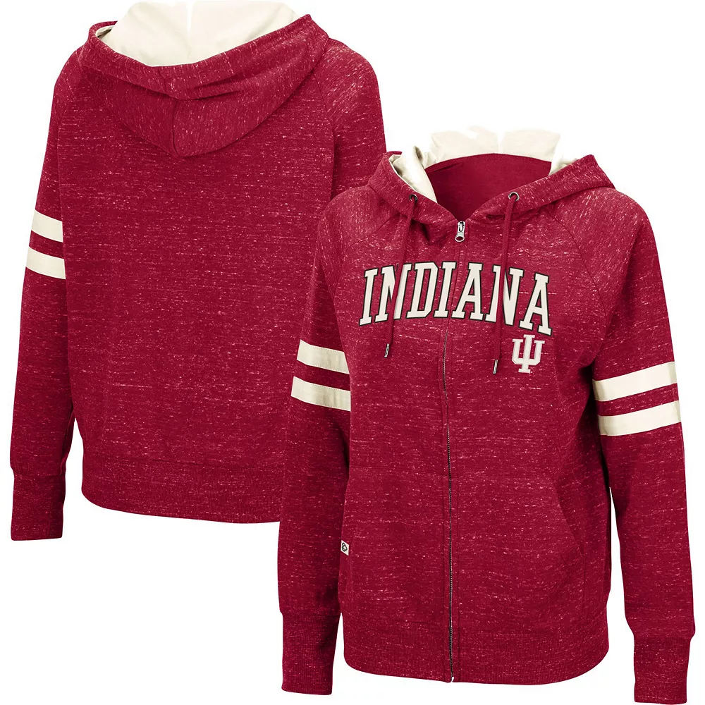 Women's Colosseum Crimson Indiana Hoosiers Speckle Fleece Raglan Full-Zip Hoodie