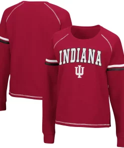 Women's Colosseum Crimson Indiana Hoosiers Sweep Pass Sleeve Stripe Raglan Pullover Sweatshirt