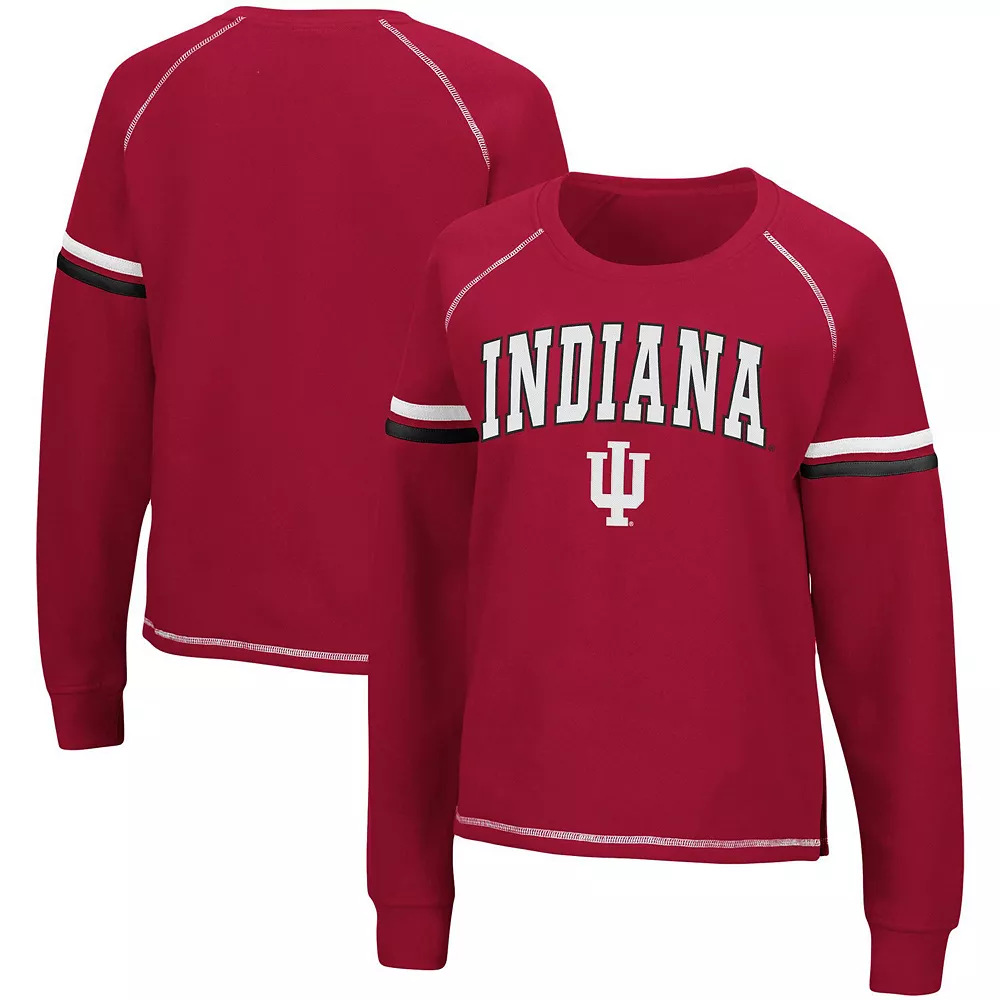 Women's Colosseum Crimson Indiana Hoosiers Sweep Pass Sleeve Stripe Raglan Pullover Sweatshirt - Image 2
