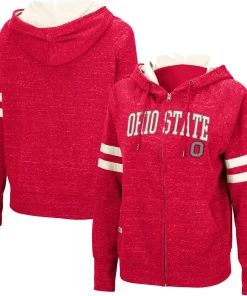 Women's Colosseum Scarlet Ohio State Buckeyes Speckle Fleece Raglan Full-Zip Hoodie