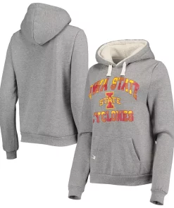 Women's Colosseum Heathered Gray Iowa State Cyclones Plaid Sherpa Pullover Hoodie