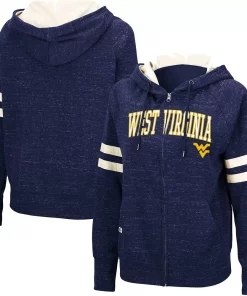 Women's Colosseum Navy West Virginia Mountaineers Speckle Fleece Raglan Full-Zip Hoodie