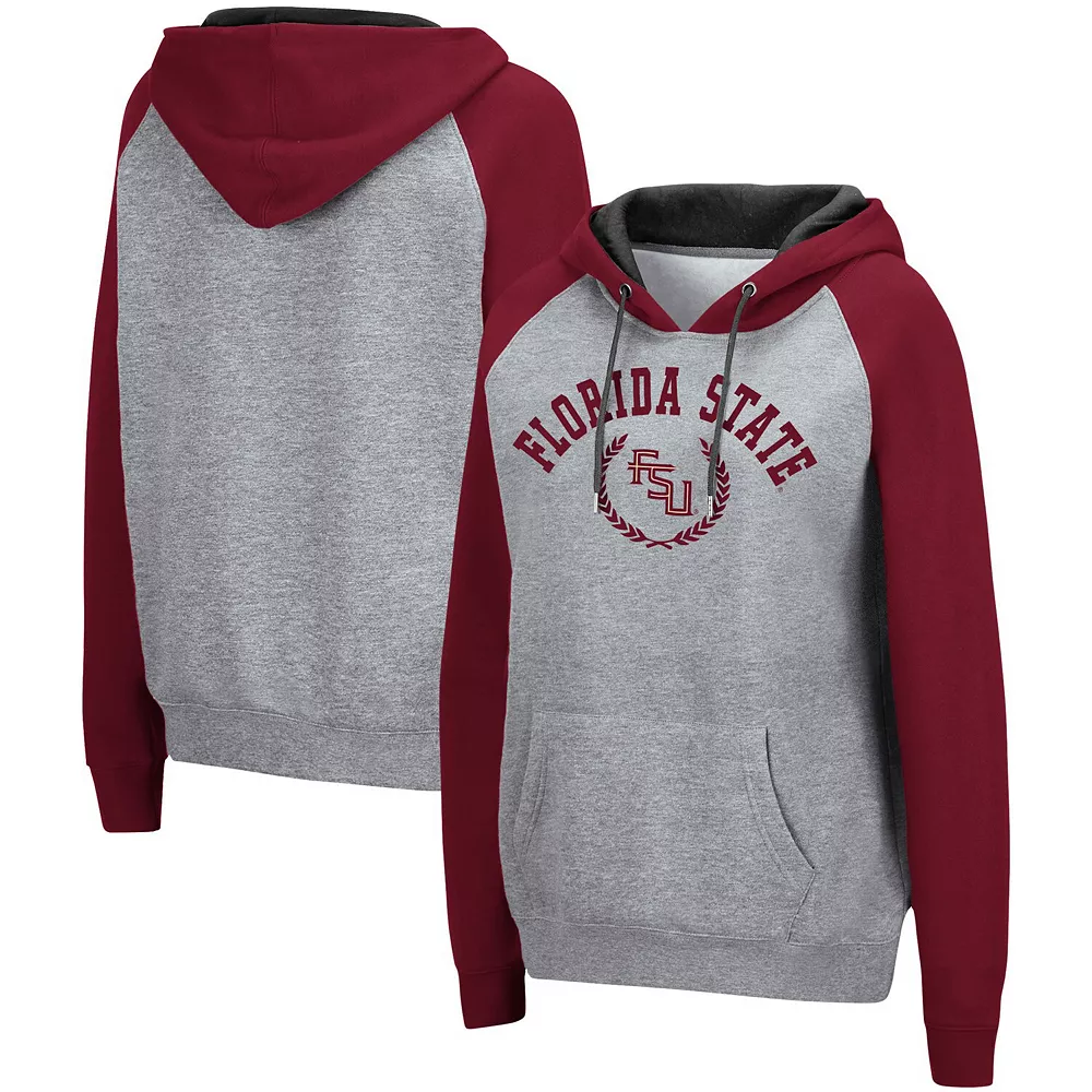 Women's Colosseum Heathered Gray Florida State Seminoles Contrast Raglan Pullover Hoodie - Image 2