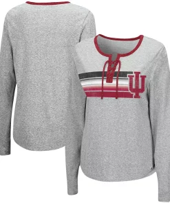 Women's Colosseum Heathered Gray Indiana Hoosiers Sundial Tri-Blend Long Sleeve Lace-Up T-Shirt