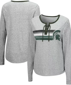 Women's Colosseum Heathered Gray Michigan State Spartans Sundial Tri-Blend Long Sleeve Lace-Up T-Shirt