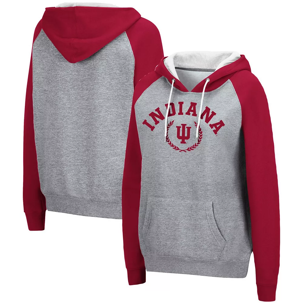Women's Colosseum Heathered Gray Indiana Hoosiers Contrast Raglan Pullover Hoodie