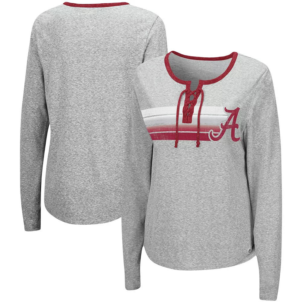 Women's Colosseum Heathered Gray Alabama Crimson Tide Sundial Tri-Blend Long Sleeve Lace-Up T-Shirt