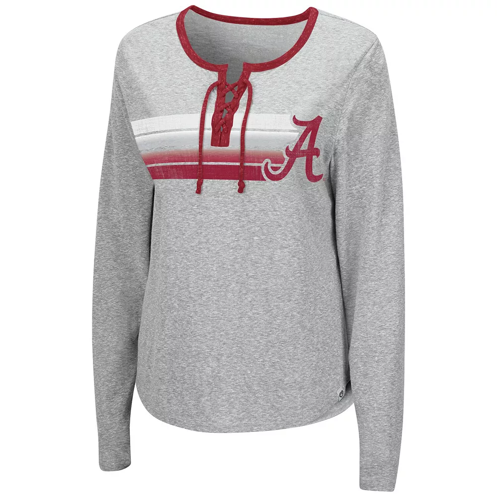 Women's Colosseum Heathered Gray Alabama Crimson Tide Sundial Tri-Blend Long Sleeve Lace-Up T-Shirt - Image 3