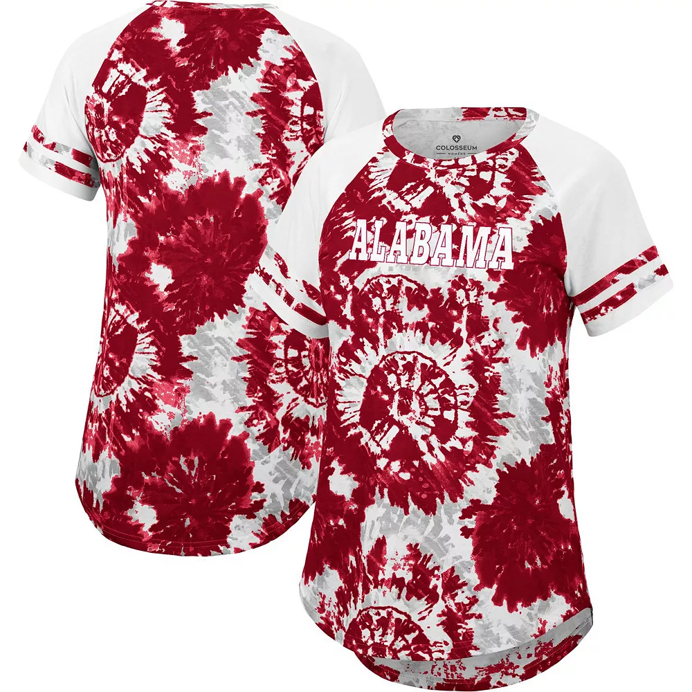 Women's Colosseum Crimson/White Alabama Crimson Tide Annie Oversized Tie-Dye Raglan T-Shirt