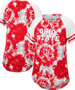 Women's Colosseum Scarlet/White Ohio State Buckeyes Annie Oversized Tie-Dye Raglan T-Shirt