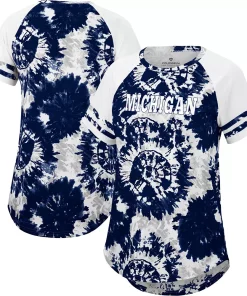 Women's Colosseum Navy/White Michigan Wolverines Annie Oversized Tie-Dye Raglan T-Shirt
