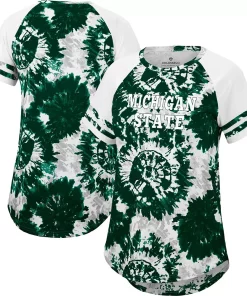 Women's Colosseum Green/White Michigan State Spartans Annie Oversized Tie-Dye Raglan T-Shirt
