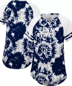 Women's Colosseum Navy/White Penn State Nittany Lions Annie Oversized Tie-Dye Raglan T-Shirt