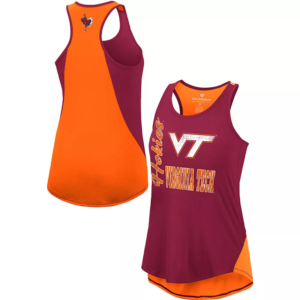 Women's Colosseum Maroon/Orange Virginia Tech Hokies George Glass 2-Hit Scoop Neck Racerback Tank Top