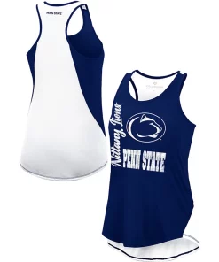 Women's Colosseum Navy/White Penn State Nittany Lions George Glass 2-Hit Scoop Neck Racerback Tank Top