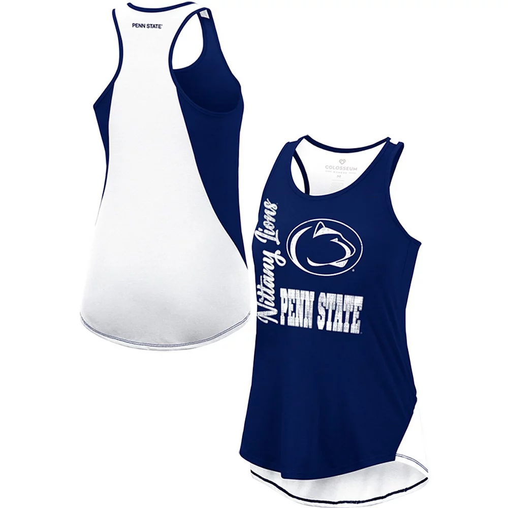 Women's Colosseum Navy/White Penn State Nittany Lions George Glass 2-Hit Scoop Neck Racerback Tank Top