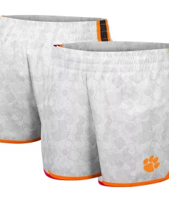 Women's Colosseum White/Black Clemson Tigers The Plastics Geo Print Shorts