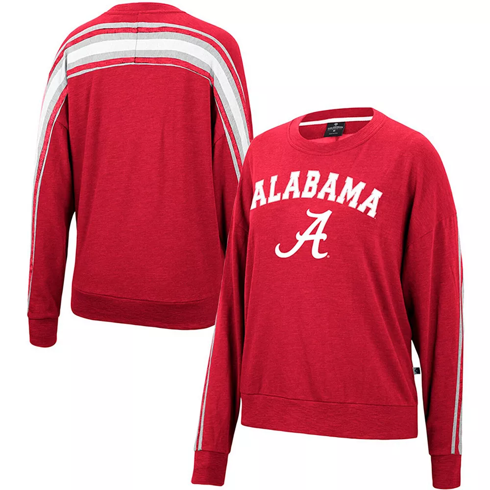 Women's Colosseum Heathered Crimson Alabama Crimson Tide Team Oversized Pullover Sweatshirt