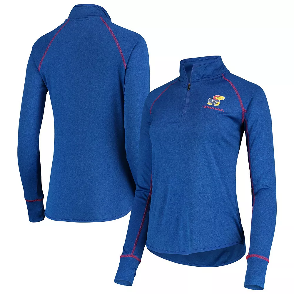 Women's Colosseum Royal Kansas Jayhawks Stingray Raglan Quarter-Zip Top