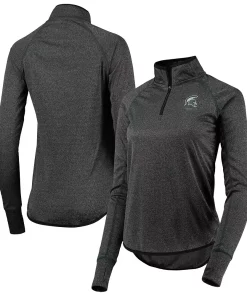 Women's Colosseum Black Michigan State Spartans Stingray Raglan Quarter-Zip Top