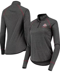 Women's Colosseum Black Ohio State Buckeyes Stingray Raglan Quarter-Zip Top