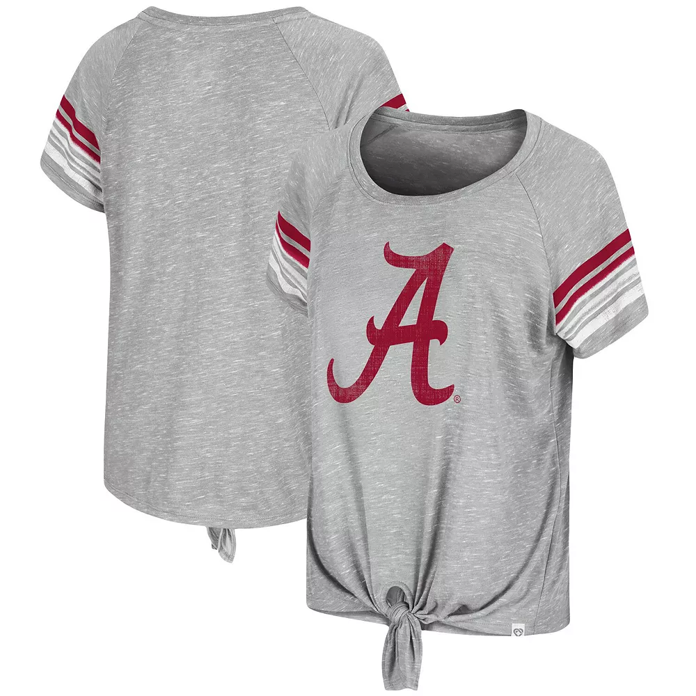 Women's Colosseum Heathered Gray Alabama Crimson Tide Boo You Knotted Raglan T-Shirt